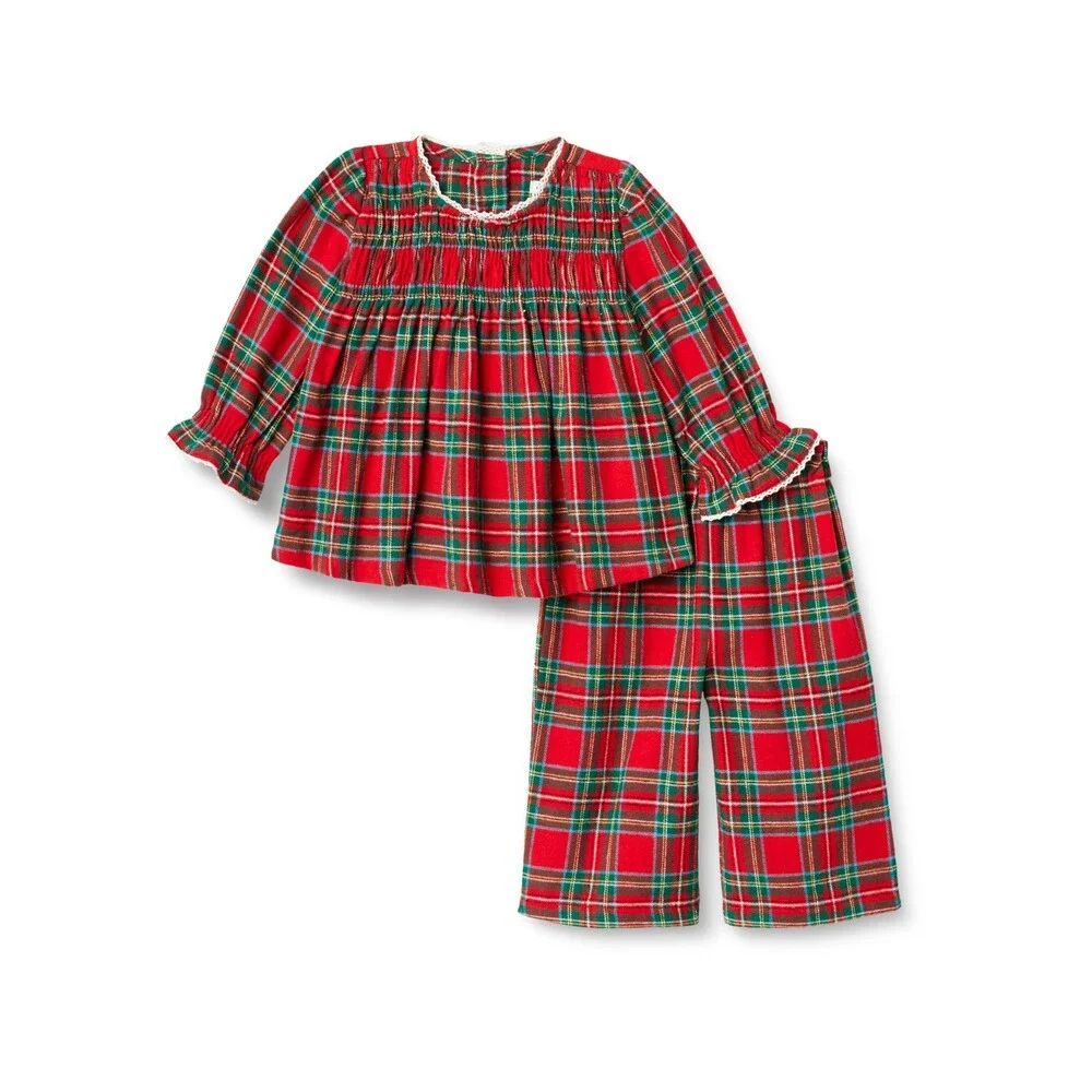 Amazon Essentials x Sofia Grainge Baby Girls' Long Sleeve Flannel Set, Cherry